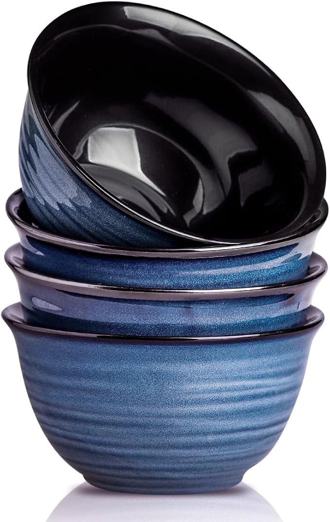HASENSE Soup Bowls for Kitchen, 40 Ounce Large Cereal Bowls, 7 Inch Ceramic Serving Bowls for Salad Pasta Soup Popcorn, Dishwasher & Microwave Safe, Set of 4(Blue) by Hasense