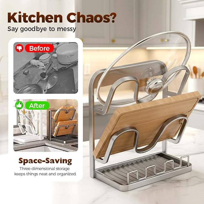 Kitchen Pot Lid Storage Rack, 2026 New Double-layer Rack, Multifunctional Lid Holder for Kitchen Countertop, Compact Pot Lid Stand for Home, Modern Kitchens Organizer for Families (Silver, Double) - Image 5