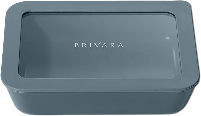Glass Food Storage Container with Lid, 3-Cup Small Rectangle | Microwave-Safe Airtight Lid, Oven-Safe Ceramic-Coated Glass | Zero Plastic, No PFAS/PFOA/BPA, Reusable [Dusk] by BrivaraHome