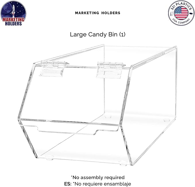 Marketing Holders Food Storage Bin with Hinged Lid for Ice Cream Toppings 5" x 13" Candies Nuts Granola Cereal and Snacks No Assembly Clear Acrylic Caddy - Image 3