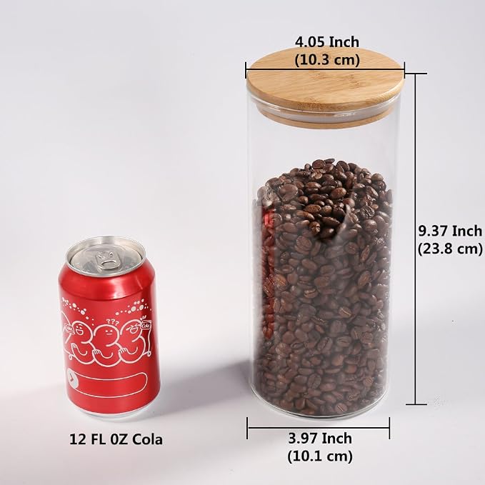 Glass Coffee Bean Container, 52.36 FL OZ (1550 ML), [Thickened Version] Glass Food Storage Jar with Airtight Seal Bamboo Lid - Clear Food Storage Canister for Serving Tea, Coffee, Spice and More - Image 5