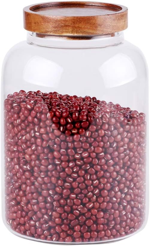 Large Glass Food Canisters, 66 FL OZ(1950ml) Kitchen Serving Stoarge Container with Airtight Acacia Lids, Cereal Dispenser Jars for Spaghetti Pasta, Powder, Spice, Tea, Coffee(7.6inch high) by LEAVES+AND+TREES+Y