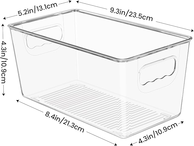 YIHONG 4 Pack Clear Storage Bins, Pantry Organizer Bins with Handle, Small | Plastic Bins, Pantry Storage Containers for Kitchen, Freezer, Cabinet, Closet, Bathroom, Under Sink Organizers and Storage - Image 2