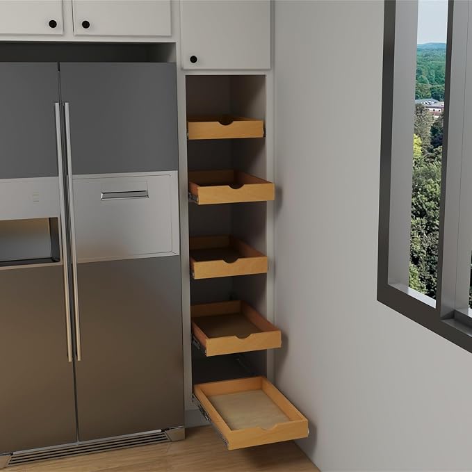 Elysian 14" Pull Out Kitchen Drawer for 18" Cabinets, Birch Solid Wood Storage Tray, 21"D x 3"H, Smooth Ball Bearing Glides, Sturdy Side Mount Design, Natural Finish - Image 4