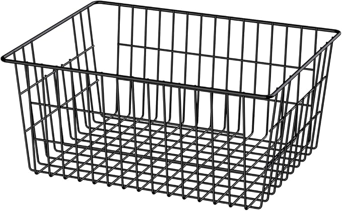 SANNO Freezer Baskets Metal Storage Organizer Bin Basket Wire Storage Basket for Kitchen Pantry Bathroom Large Metal Farmhouse Food Fruit Produce Organizer Bins,black,2 - Image 8