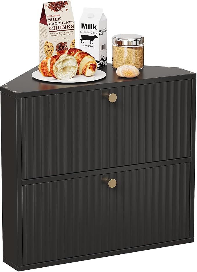 Trironsun Corner Bread Box for Kitchen Countertop Bamboo Two Layer Large Capacity Bread Storage Bin Vintage Storage for Homemade Bread (Black) by TrironsunHome