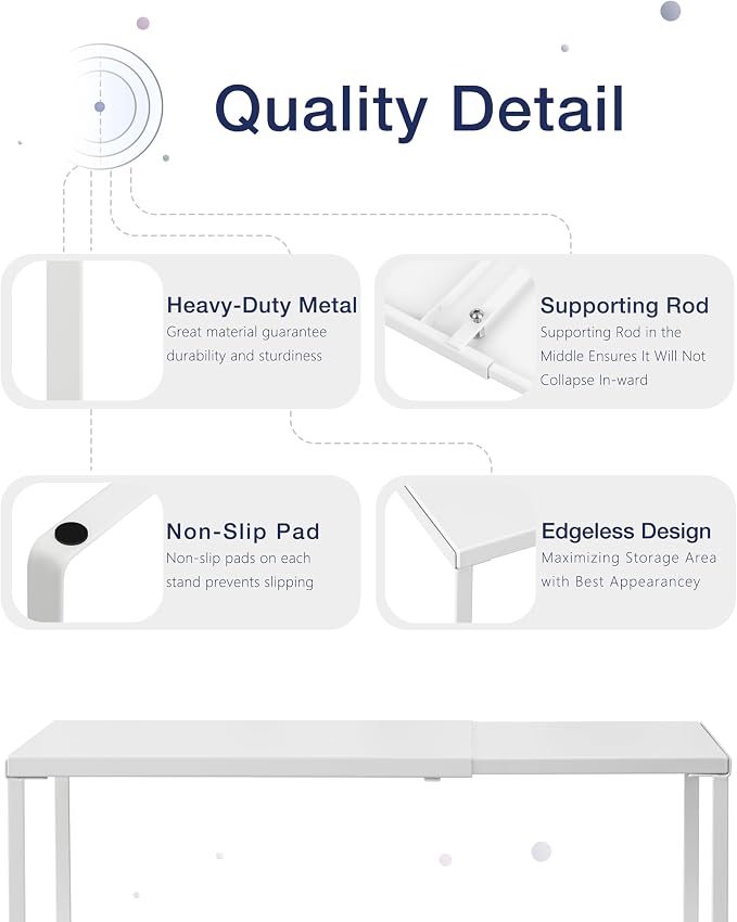 Nxconsu Expandable Cabinet Shelf, Shelf Riser for Cabinets, 11.8" White | Edgeless Metal Cabinet Riser Holds 50 lb and Expands 14.6 to 24.6 in for Under Sink Kitchen Pantry Cupboard Shelf - Image 4