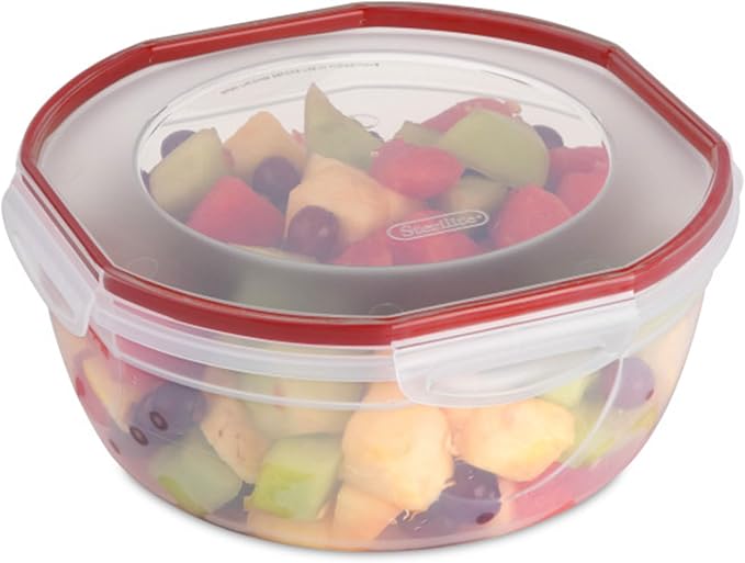 Sterilite Ultra-Seal 4.7 Qt Bowl, Large Airtight Food Storage Container, Latching Lid, Microwave and Dishwasher Safe, Clear With Red Gasket, 12-Pack - Image 8