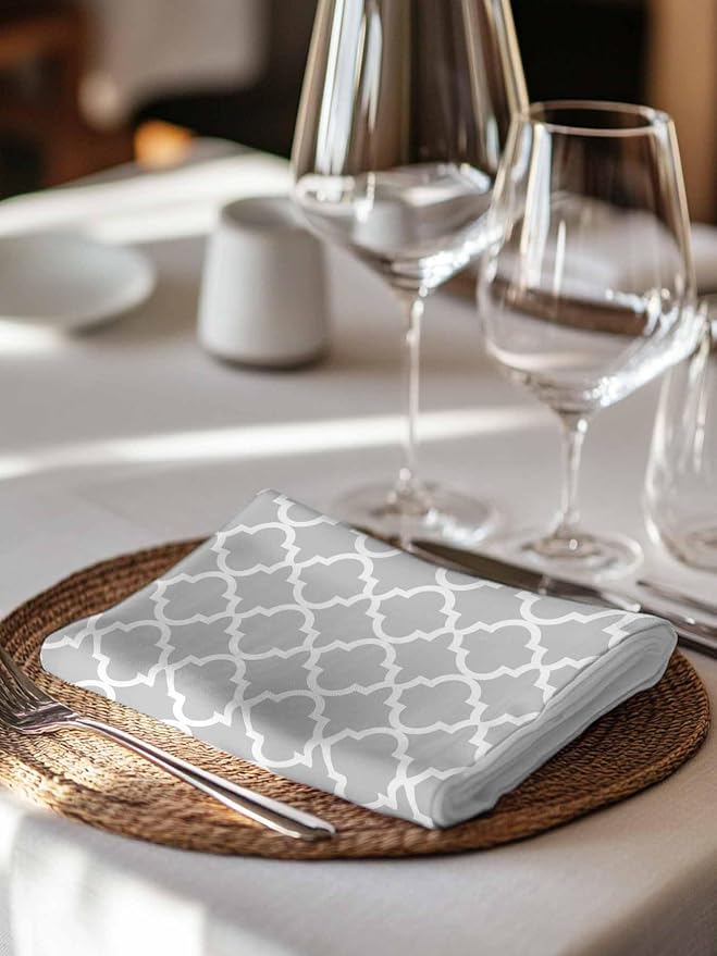 Cloth Napkins Set of 4-20x20 Inches, Light Gray Washable Reusable Table Napkins, Minimalist Boho Abstract Ethnic Motifs Soft & Absortbent Dining Napkin for Party Wedding Hotel Restaurant - Image 7