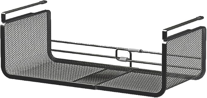 Expandable Under Shelf Basket Organizer, Under Shelf Storage, Hanging Baskets Under Cabinet for Pantry Kitchen Cupboard Desk Counter Bookshelf Space Saver Heavy Duty Slide-in (Black, 1 Pack) by Janebert