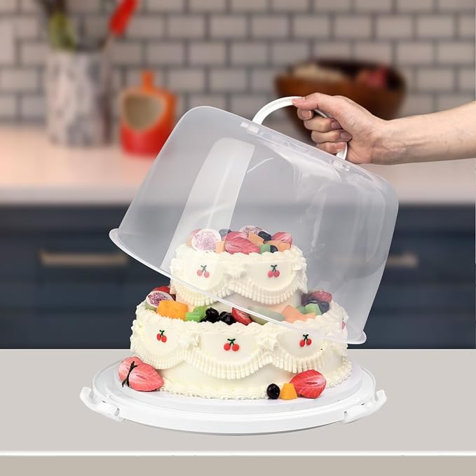 Round Cake Carrier Box with Lid and Handle, Transportation Insulated Bag for Cakes, Cupcakes and Pies, Triple Locking Design for Safe Transportation (Purple, 12 * 12 * 7.9 Inch) - Image 2