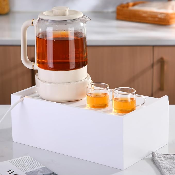 Cinnvoice Tea Bag Organizer Wood Tea Organizer Storage Box 8 Compartments Container Holder with Lid to Storage and Keep Fresh(White) - Image 4