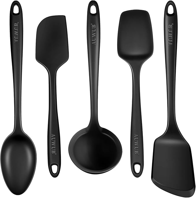 5PCS Silicone Kitchen Utensils Set, Heat Resistant Spatula Set | Cooking Tools Made of Food Grade BPA Free Silicone, Heat Resistant Design Protects Nonstick Cookware for Everyday Meals by AUWUB