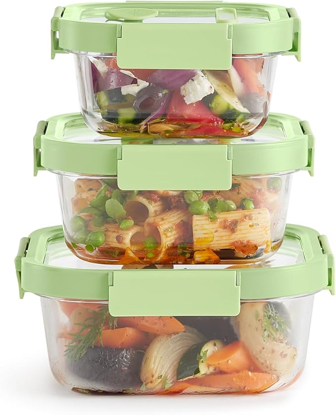 Lékué x3 Square Glass Food Containers with Airtight Lids & Steam Valves - 3pc Set - Borosilicate Glass & 100% Platinum Silicone Dishes for Storage & Cooking - Microwave, Freezer & Dishwasher Safe - Image 2