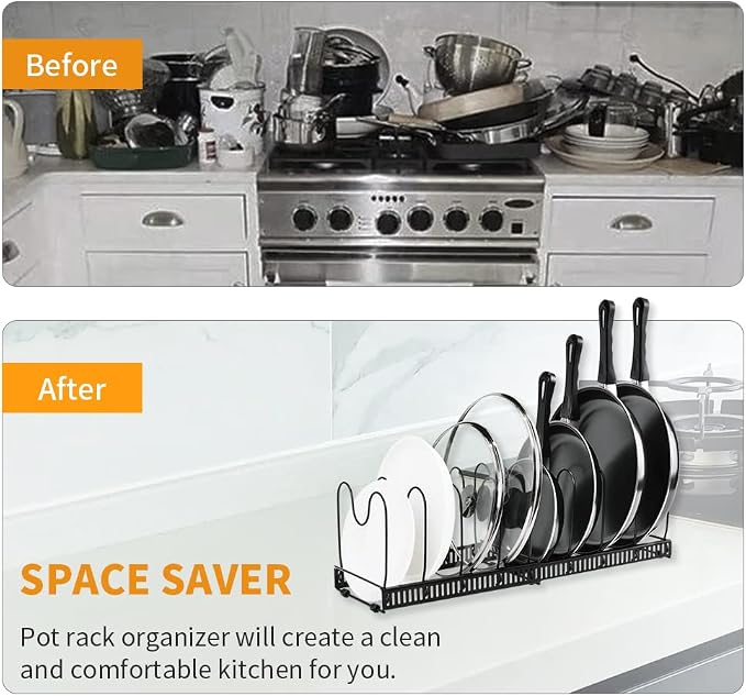 Expandable Pot Organizer Rack, Pans and Pots Lid Organizer Rack Holder with 10 Adjustable Compartment for Kitchen Cabinet Cookware Baking Frying Rack, Black… - Image 2