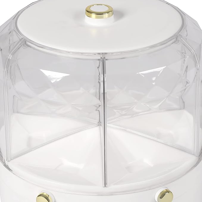 360° Rotating Grain Dispenser With 6 Grids, 13.2lbs Large Capacity Grain Dispenser Rotating Kitchen Storage Containers With Sealed Lid For Peanut Barley Millet And Cereal (White,Gold, 13.2 lbs) - Image 7