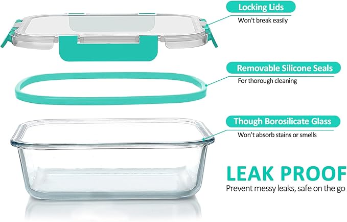 M MCIRCO 8 Pack,30 oz Glass Food Storage Containers with Lids, Green | Glass Meal Prep Containers,Airtight Lunch Containers with Lids, Microwave, Oven, Freezer and Dishwasher Friendly, BPA Free - Image 3