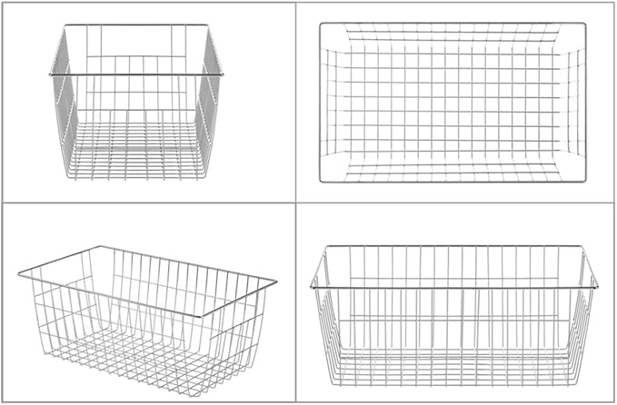SANNO Freezer Baskets Wire Storage Baskets Closet Organization Baskets Bin Farmhouse Storage Bins Large Organizer Bins for Home, Office, Bathroom, Pantry -Set of 3, Chrome, 15.7" - Image 6