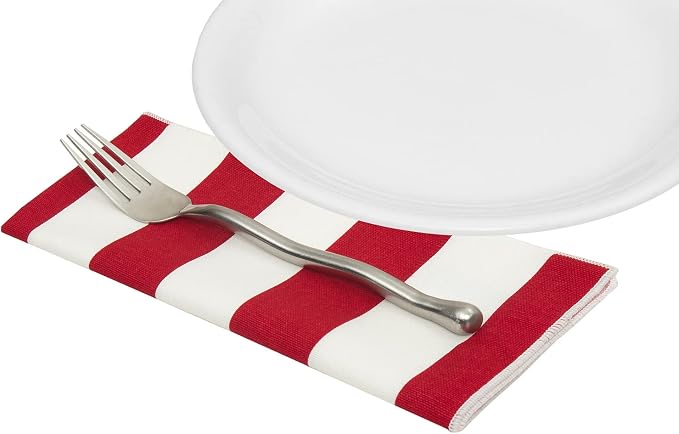 Cloth Napkins 100% Cotton Linen Napkins Set of 4 Red and White Stripe Table Linens 18" x 18" Table Napkins - Image 6