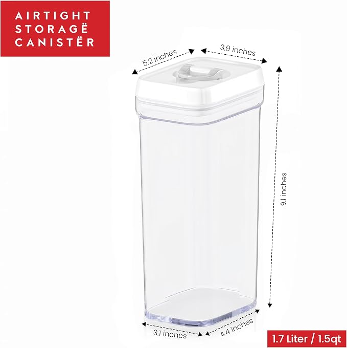 DWËLLZA KITCHEN Airtight Food Storage Containers with White Lids 1.7L - 4 Pc Air Tight Pantry Storage Containers Clear Kitchen Organization and Storage Set BPA-Free - Keeps your Food Fresh & Dry - Image 3