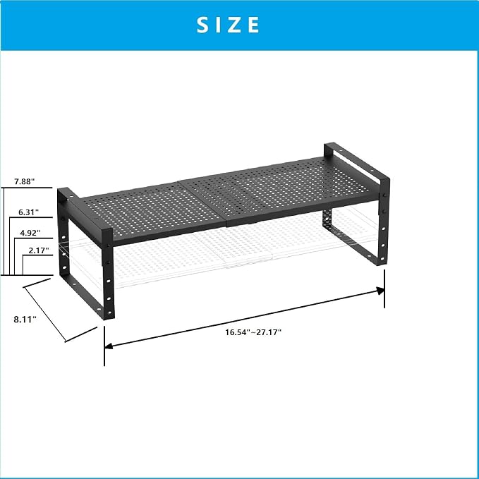Expandable,Adjustable & Stackable Spice Rack, Cabinet Kitchen Countertop Shelf Organizer,Metal Pantry Storage Shelves - Space-Saving Storage Solution(1Pack/Black/Medium) - Image 4