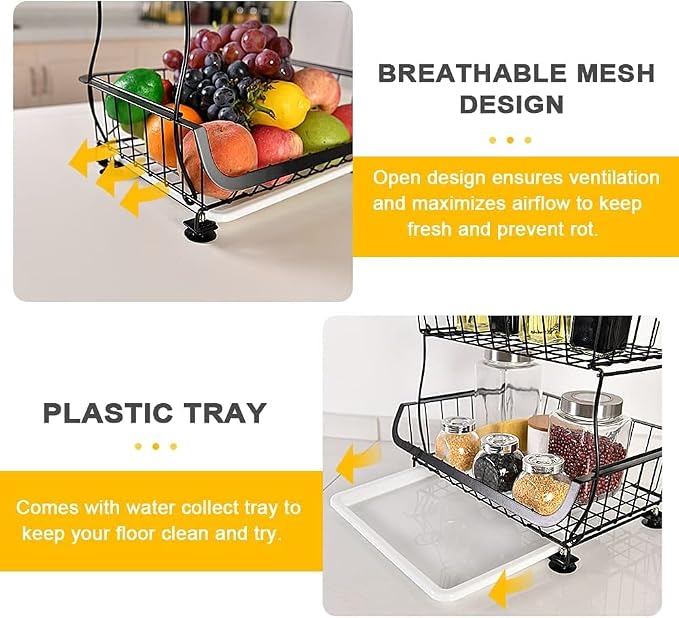 Fruit Vegetable Storage Basket, 4 Tier Stackable Metal Wire Storage Baskets with Wheels, Fruit Vegetable Produce Basket Organizer Bins for Kitchen, Pantry, Bathroom - Image 6