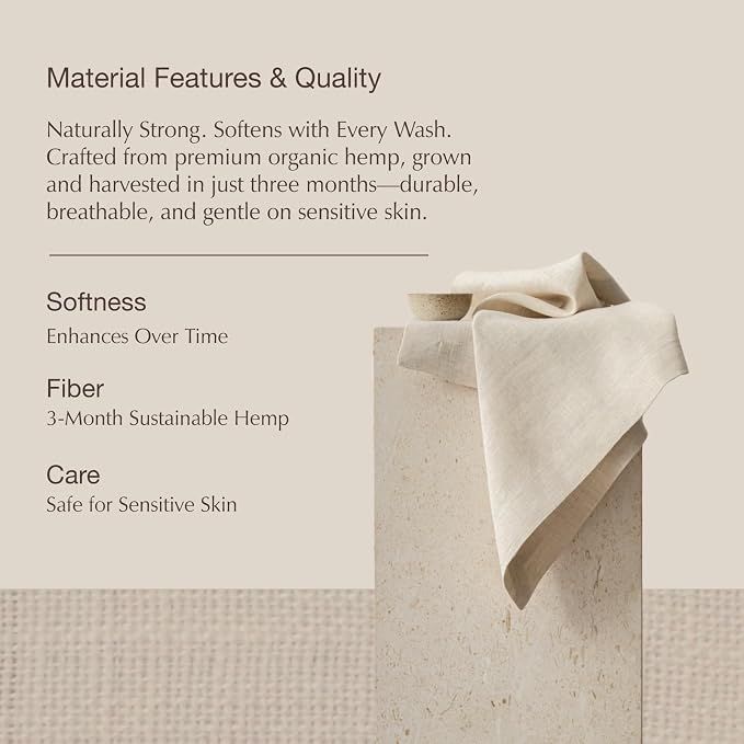 KNOKNO Handmade Premium 100% Organic Hemp Napkins – Set of 4, 18 x 18 Inches | Durable, Soft & Sustainable 3-Month Growth Hemp Table Napkins for Dining, Parties & Everyday Use - Image 2