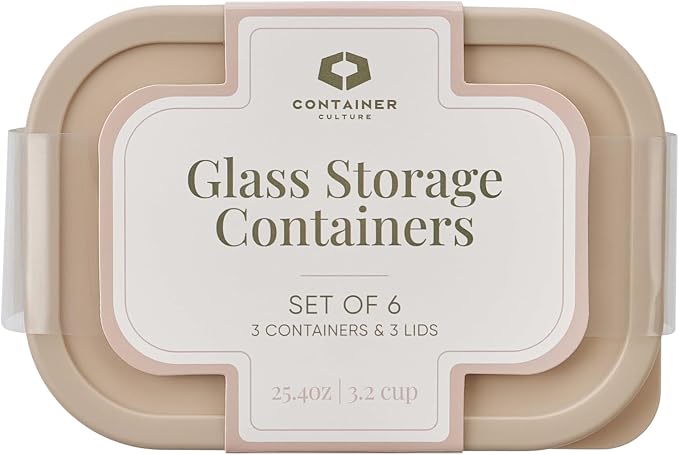 Glass Food Storage Containers with Lids — 6 Piece — 24.4 oz Glass with BPA-Free Leakproof Stackable Lids — Microwave, Oven & Dishwasher Safe — Ideal for Meal Prep & More - Cashew Cream - Image 3
