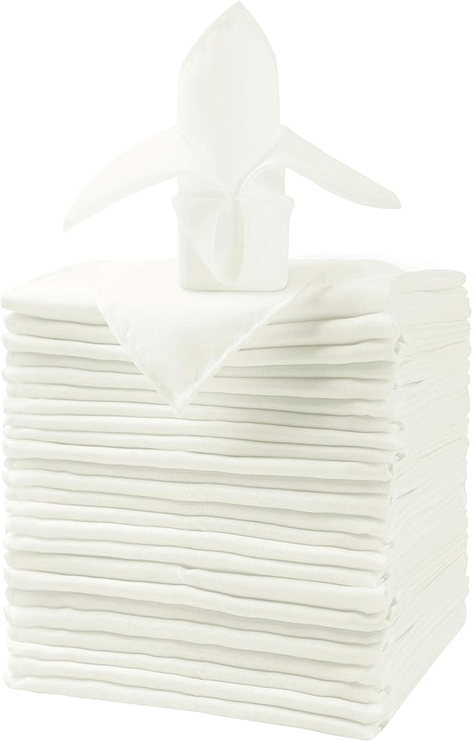 25pcs Polyester Cloth Napkins - 20 x 20 inch Ivory Dinner Washable Napkins with Hemmed Edges for Restaurant/Wedding/Hotel(25,Ivory) by Ascoza