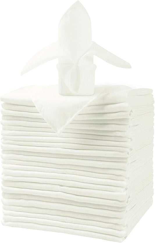 25pcs Polyester Cloth Napkins - 20 x 20 inch Ivory Dinner Washable Napkins with Hemmed Edges for Restaurant/Wedding/Hotel(25,Ivory) by Ascoza