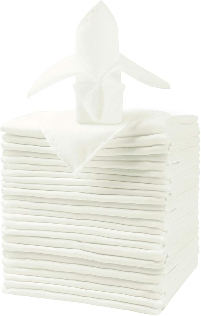 25pcs Polyester Cloth Napkins - 17 x 17 inch Ivory Dinner Washable Napkins with Hemmed Edges for Restaurant/Wedding/Hotel(25,Ivory) by Ascoza