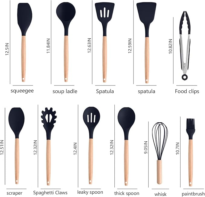Cooking Utensils Set,19 Kitchen Set Utensils Set with 11 Pieces Spatula Cooking Utensils,Heat Resistant Silicone Utensils 6 Piece Sharp Knife Set 2 Pieces Utensil Cutting Board (Black 19 PCS Set) - Image 5