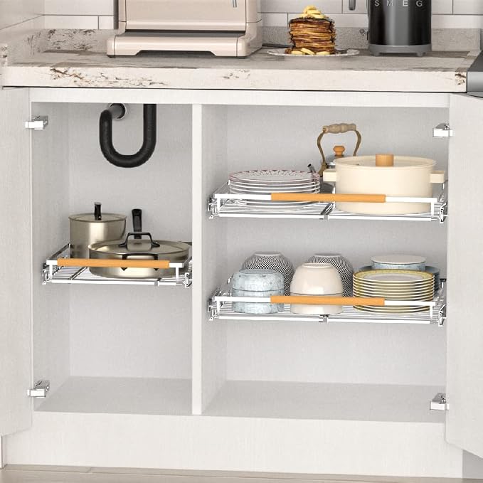 Large Pull Out Cabinet Organizer, Heavy Duty Cabinet Expandable Pull Out Shelves, Slide Out Cabinet Organization Storage, 3 Pack 23.2''-40''W - Image 6