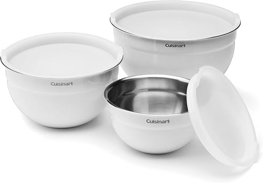 Cuisinart CTG-00-SMBW White Painted Stainless Steel Mixing Bowls with Lids, Set of 3 by Cuisinart