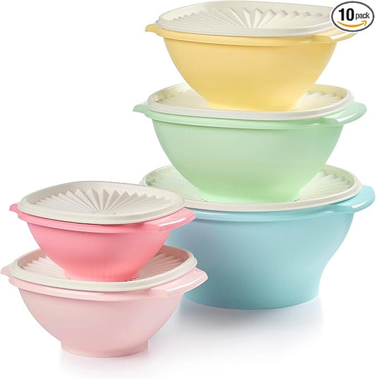 Tupperware Heritage 10-Piece Vintage Food Storage Set (5 Bowls + 5 Lids) | Plastic Food Storage Containers with Secure Lids, BPA-Free Materials, & Dishwasher-Safe for Kitchen Storage or Meal Prep by Tupperware