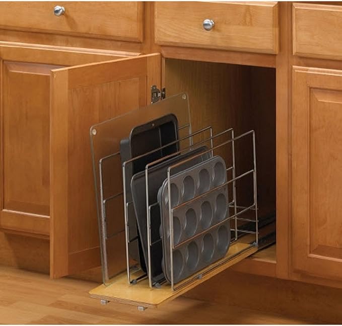 Knape & Vogt TDRO-FNW-6 in. Tray Divider Roll Out Cabinet Organizer, Frosted Nickel - Image 2
