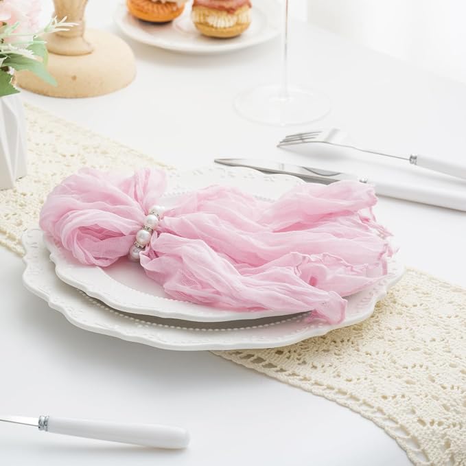 60 Pack Light Pink Cloth Napkins 21x21 Inches Light Pink Cheesecloth Napkins Set of 60 Washable Dinner Table Napkins for Wedding Summer Bridal Baby Shower Rustic Boho Cotton Gauze Party Table Decor - Image 5