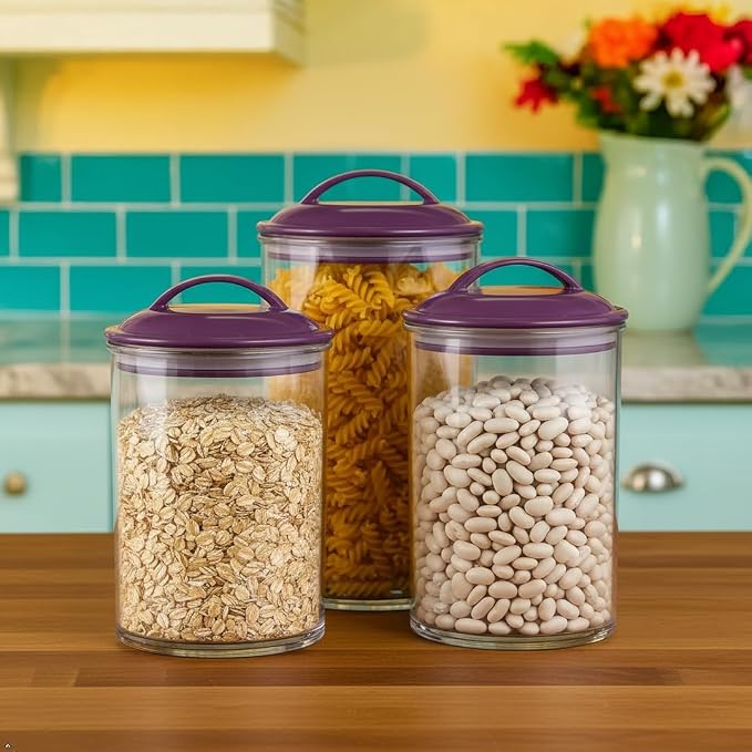 Reston Lloyd Food Storage Containers, BPA Free Airtight Canisters for Cereal, Pasta, Sugar, Coffee, Flour, Cookies, Loose Tea, for Kitchen Organization, Set of 3, Plum - Image 9