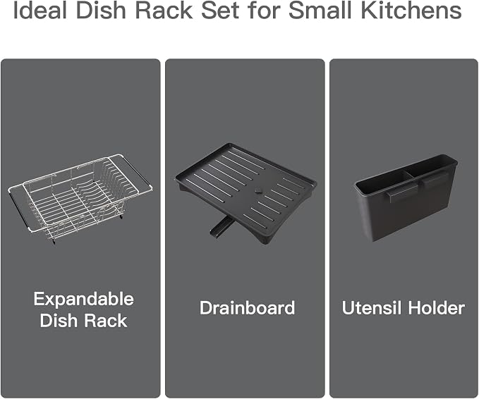 Dish Drying Rack Over The Sink with Utensil Holder, Drainboard | Expandable Stainless Steel Dish Drainer for Small Kitchen, Apartment, RV, Counter Space Saving, Perfect Fit, Rustproof - Image 9