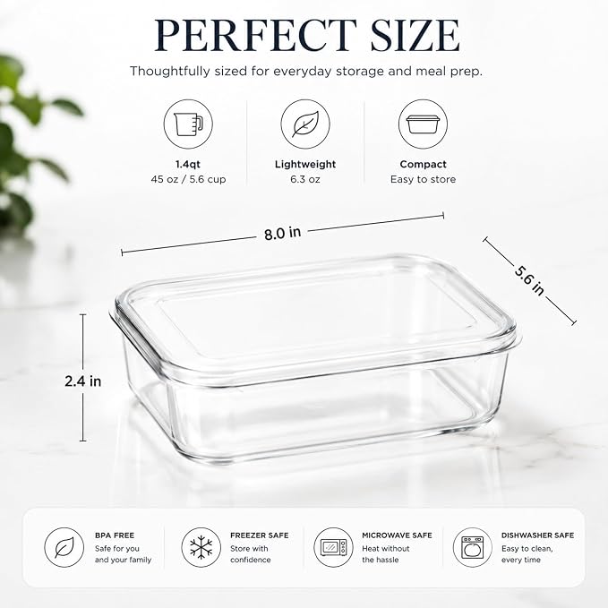Lustroware Micro Clear Transparent Food Storage Containers with Lids – BPA-Free, Shatterproof, Dishwasher & Microwave Safe, 1.4 qt Stackable Refrigerator Organizer Bins, Made in Japan, Set of 6 - Image 3
