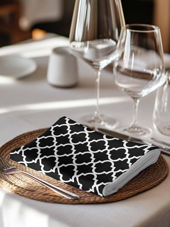 Cloth Napkins Set of 2-20x20 Inches, Black Morocco Washable Reusable Table Napkins, Boho Modern Minimalist Abstract Geometric Soft & Absortbent Dining Napkin for Party Wedding Hotel Restaurant - Image 7