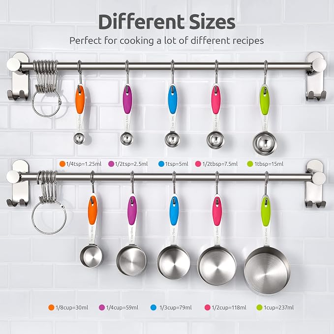U-Taste Multicolors 18/8 Stainless Steel Measuring Cups and Spoons Set of 10 and Aqua Sky 600ºF High Heat-Resistant Silicone Spatula Set of 4 - Image 2