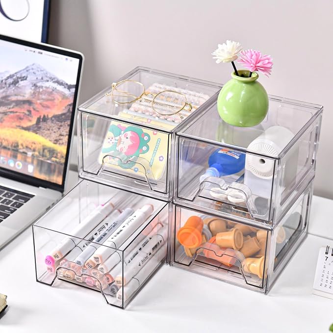 6 Pack Stackable Storage Drawers,Makeup Organizer with Pull-out Drawer | 4.4'' Tall, Acrylic Clear Plastic Storage Bins for Vanity,Pantry,Desk,Undersink,Kitchen,Bathroom - Image 6