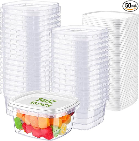 50 Pcs 24 oz Deli Containers With Lids - Stackable Clear Square Food Storage for Freezer, Take Away, and Leakproof Take Out by Blushtier