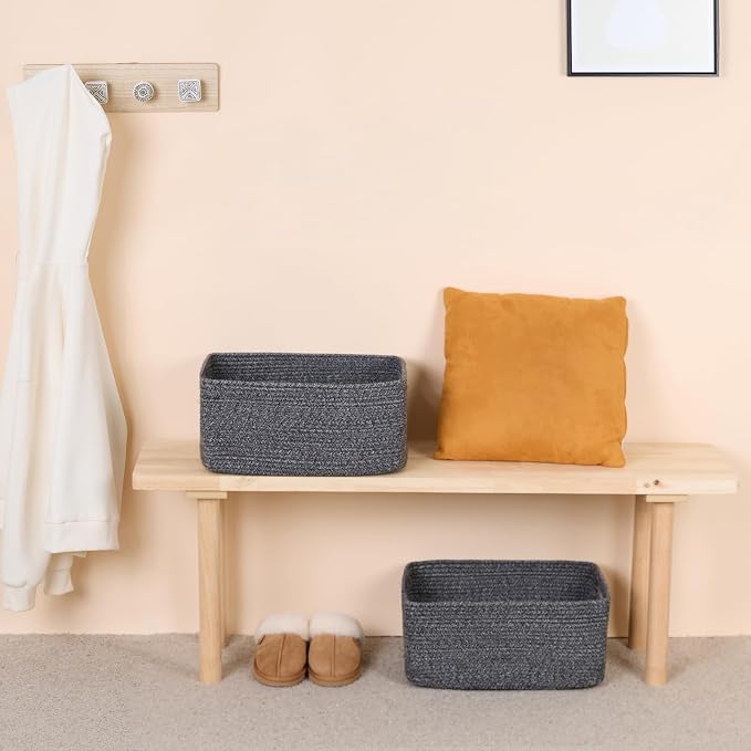MiniArk Large Storage Baskets for Shelves, 17 x 13 x 7.5” Closet Organizers Bins for Clothes Blanket Towels, Baby Nursery, Toy Baskets Box, Woven Rope Baskets, 2 Packs Dark Gray - Image 6