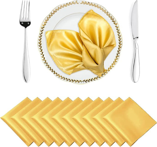 MDS® Pack of 25 Satin Napkins 12 x 12 Inch, Soft Silky Reusable Cloth Dinner Table Napkins for Wedding Décor, Reception, Birthday, Parties, Banquets, Catering, Restaurants & Hotel - Gold by MDS