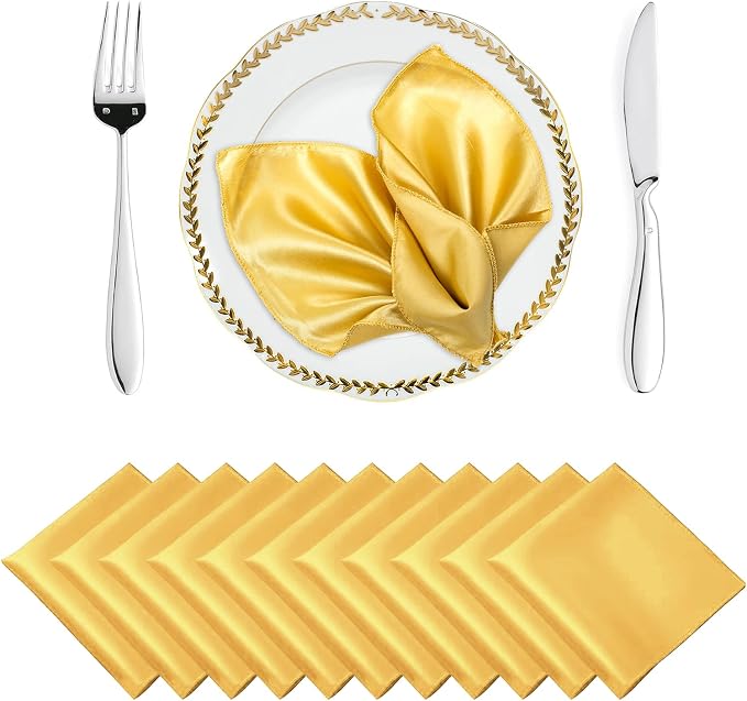 MDS® Pack of 150 Satin Napkins 12 x 12 Inch, Soft Silky Reusable Cloth Dinner Table Napkins for Wedding Décor, Reception, Birthday, Parties, Banquets, Catering, Restaurants & Hotel - Gold by MDS