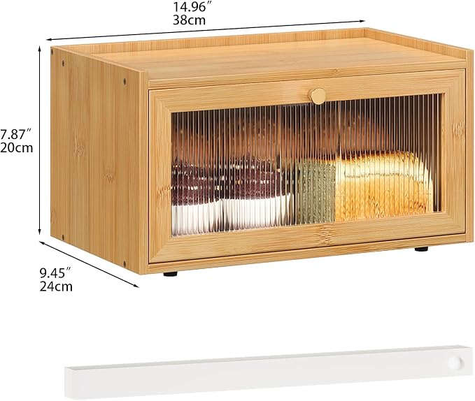 Trironsun Bamboo Bread Box with Led Light for Kitchen Counter Large Capacity Bread Storage Container Kitchen Countertop Organizer with Window Bread Holder (Natural Bamboo) - Image 5