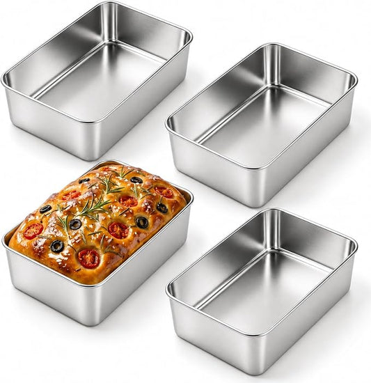 4 Pack Loaf Pans for Baking Bread,9×5In Stainless Steel Loaf Pans | Bread Loaf Tins for Homemade Bread Brownies, Meatloaf, Lasagna Cake, Sturdy, Oven, Dishwasher Safe, Silver by LINSIRON