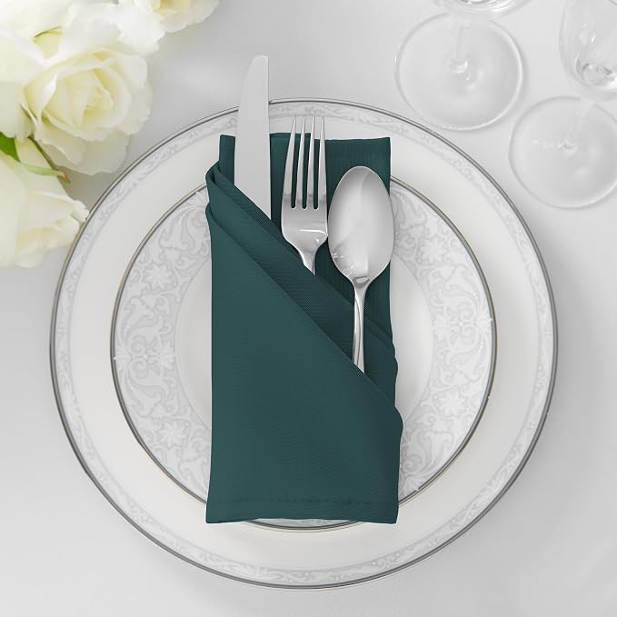 Lann's Linens Set of 12 Cloth Dinner Napkins, 17-inch Polyester Napkins, Washable and Reusable Fabric for Weddings, Hotels, Restaurants - Hunter Green - Image 4